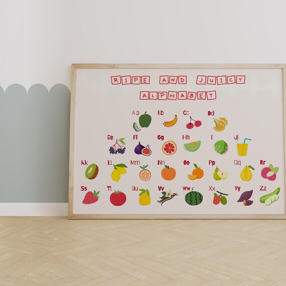 Fruit Alphabet Chart Educational Abc Poster For Kids Colorful Nursery Wall Art