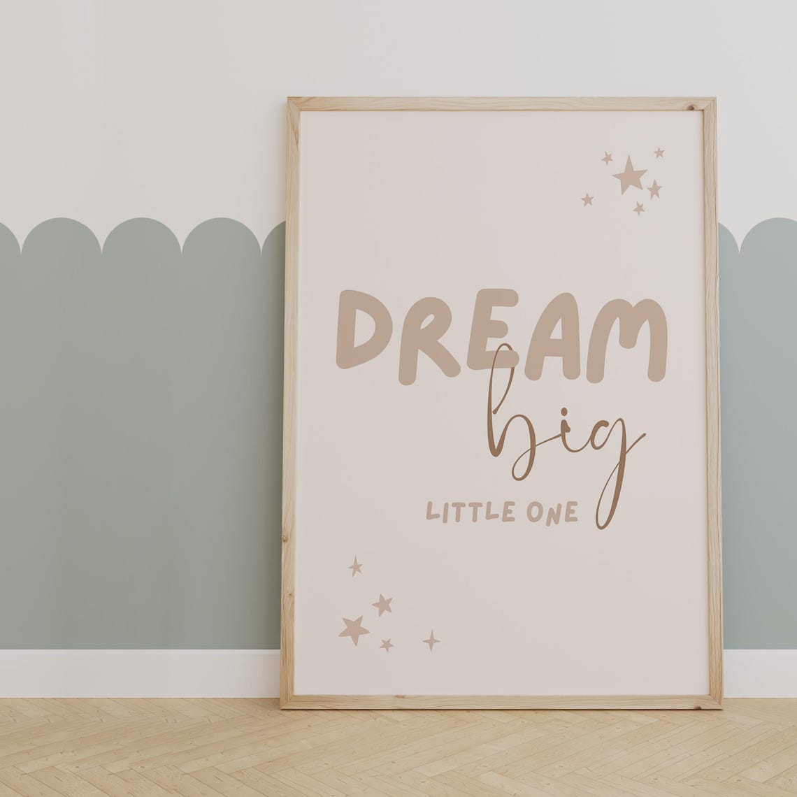 Dream Big Little One Neutral Beige Starry Typography Art Poster