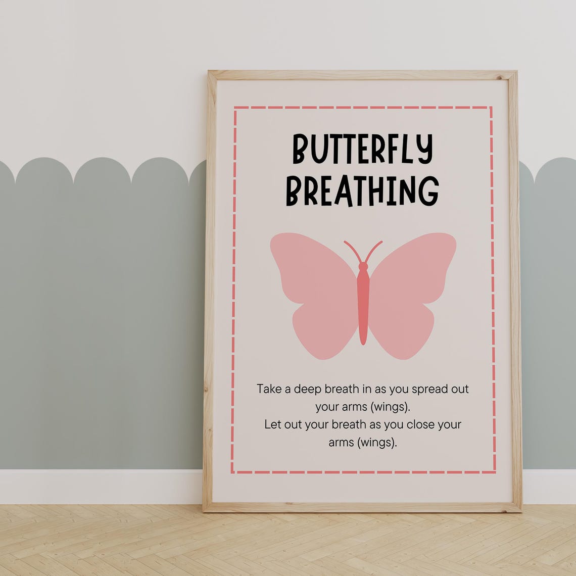 Butterfly Breathing Mindful Pink Butterfly Calm Kids Art Poster