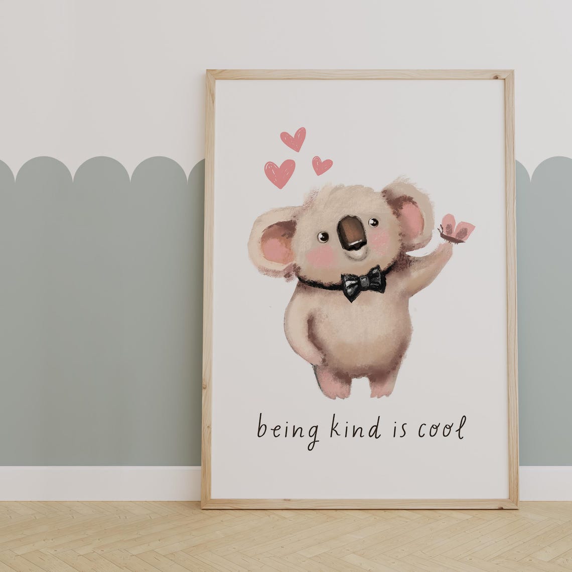 Cute Koala in Bow Tie Being Kind Is Cool Nursery Quote Poster