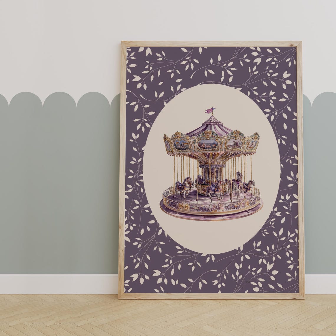Vintage Purple Carousel Merry-Go-Round Oval Vignette Art Poster