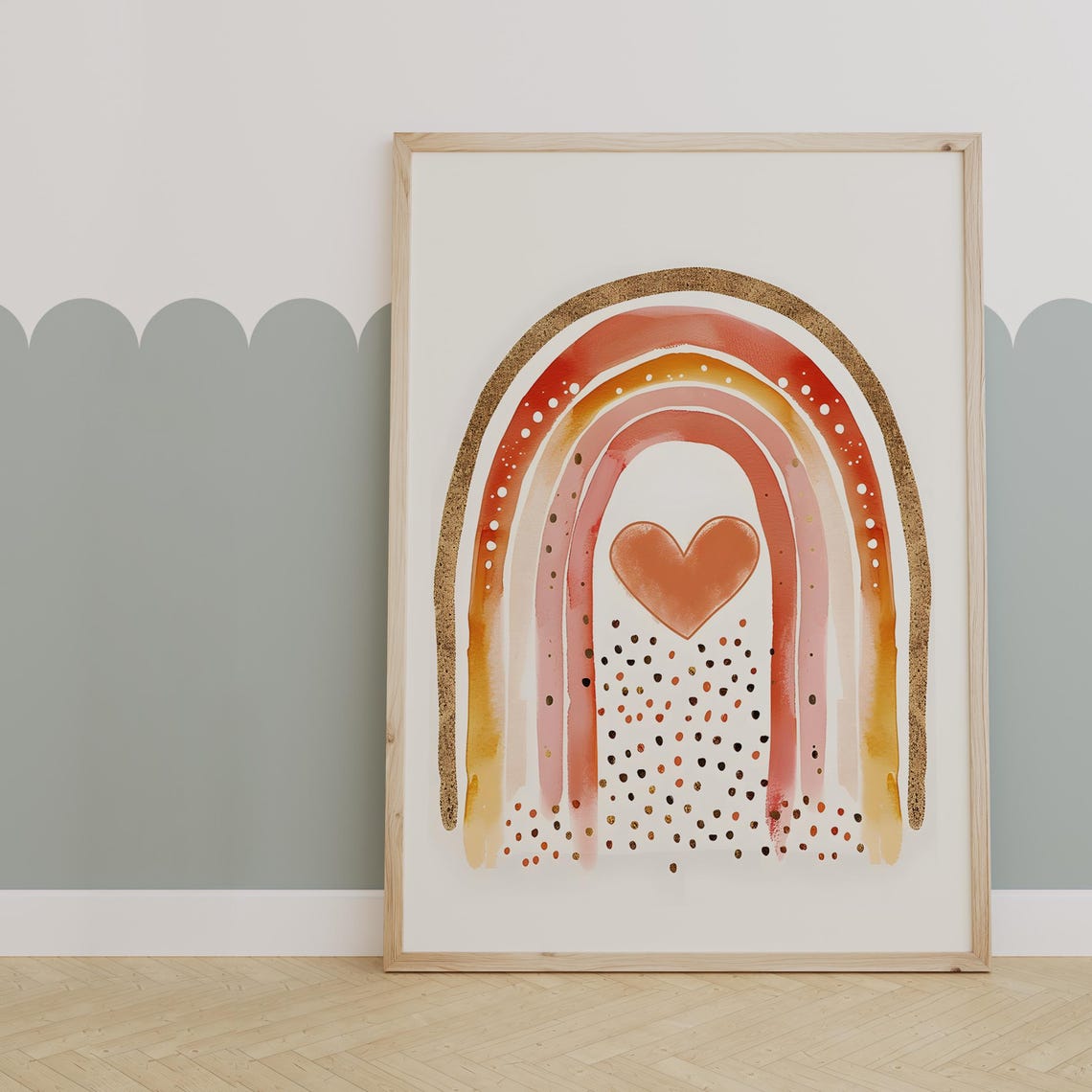 Warm Watercolor Rainbow With a Heart in Rust and Blush Poster