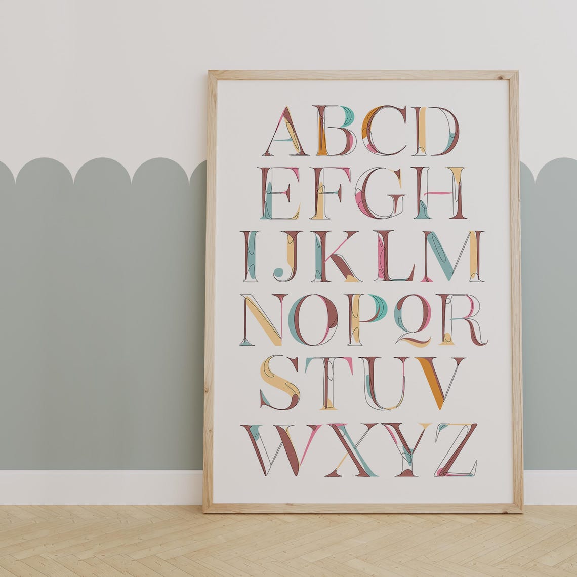 Colorful Hand-Painted Serif Alphabet A to Z Learning Art Poster