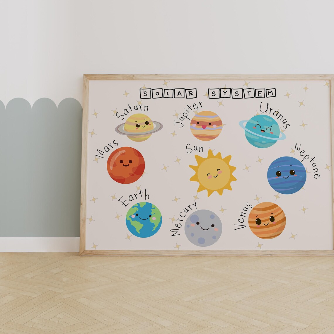 Cute Solar System Planets Art Print, Kids Room Decor