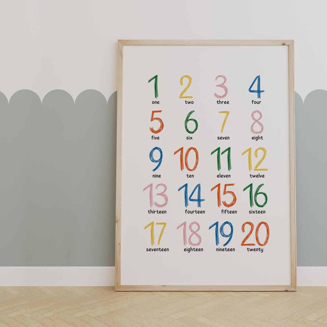 Colorful Numbers 1 to 20 Counting Chart Kids Learning Poster