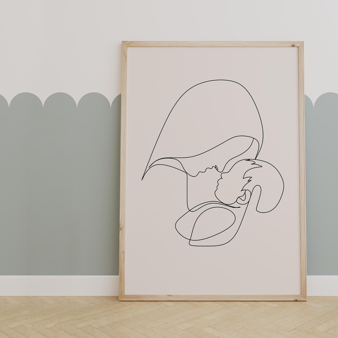 Mother And Baby Kiss Single Line Art Minimalist Family Poster