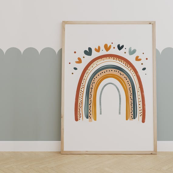 Boho Rainbow Wall Art Neutral Nursery For Kids Room Decor