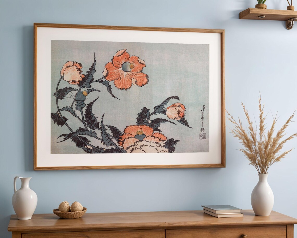 Katsushika Hokusai Poppies, Japanese Ukiyo-E Art - Image 4