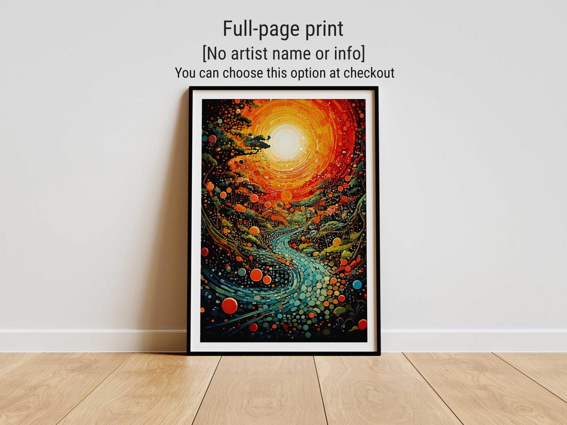 Yayoi Kusama Inspired Blazing Sun Over a Dotted River Poster - Image 4