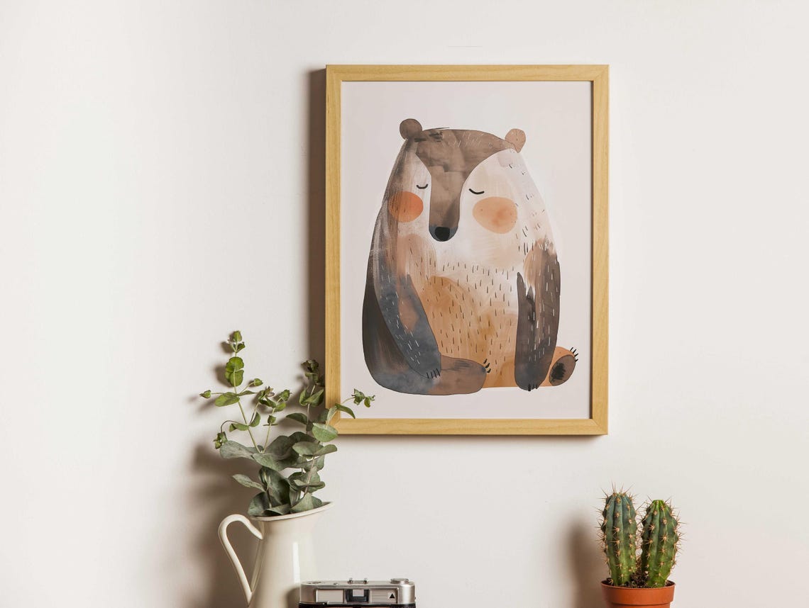 Sleepy Watercolor Bear Resting Peacefully Cozy Nursery Poster - Image 5