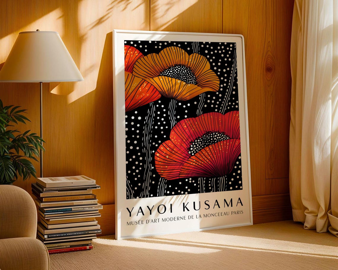 Yayoi Kusama Bold Red and Orange Poppy Museum Exhibition Poster - Image 3