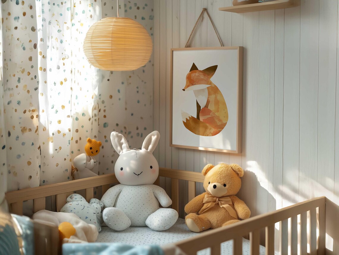 Sleeping Orange Fox Watercolor Cute Baby Nursery Animal Poster - Image 2