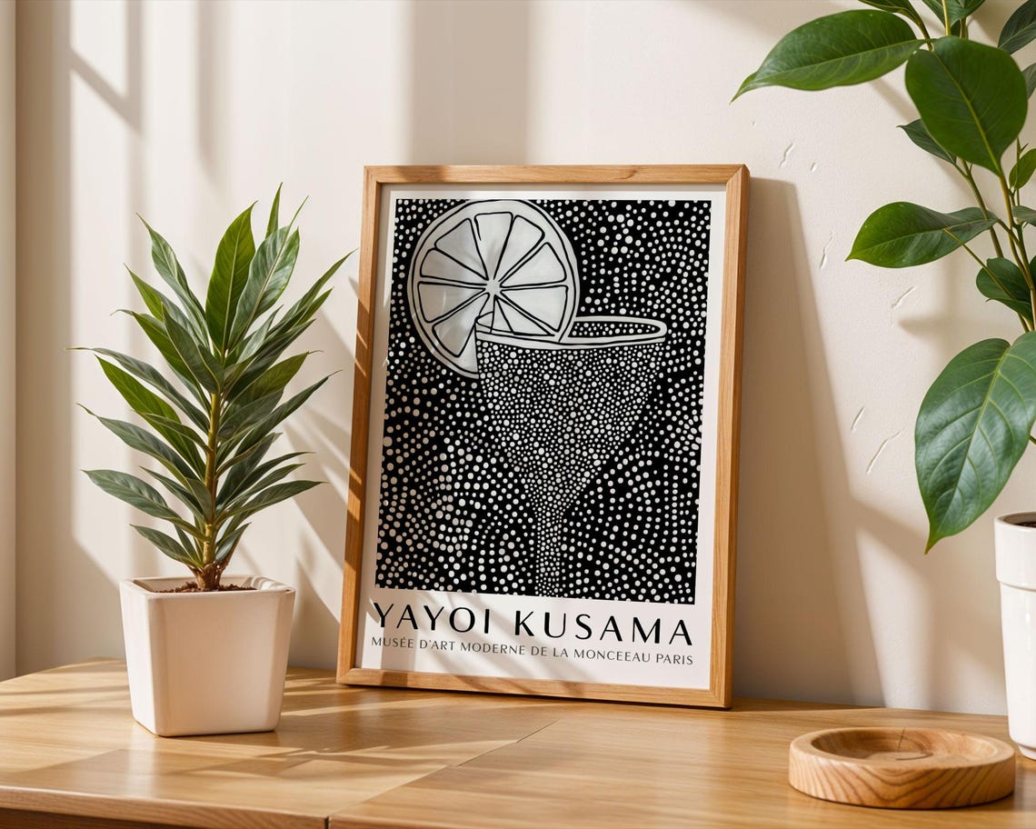 Black And White Dotted Cocktail Glass With Citrus Slice Poster - Image 6