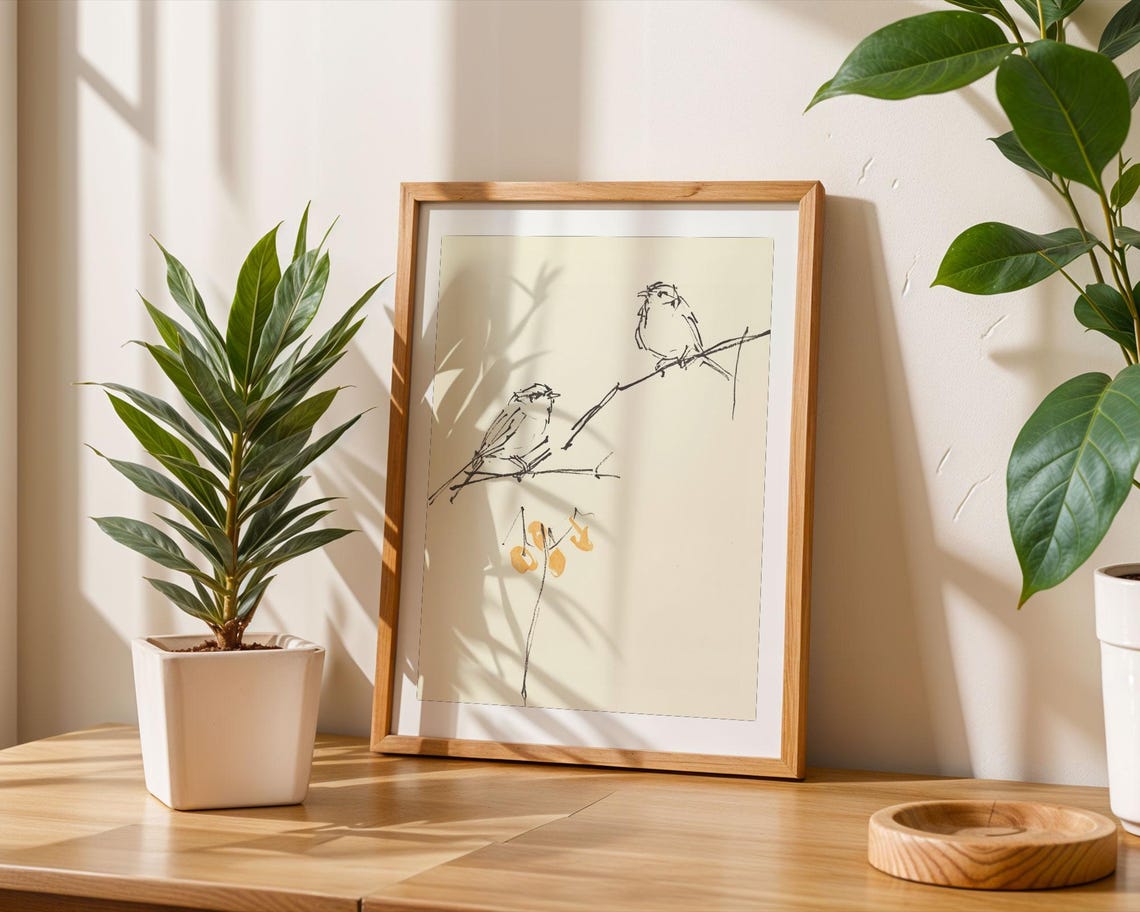 Minimalist Ink Sparrows On Bare Branch Japanese Style Poster - Image 6