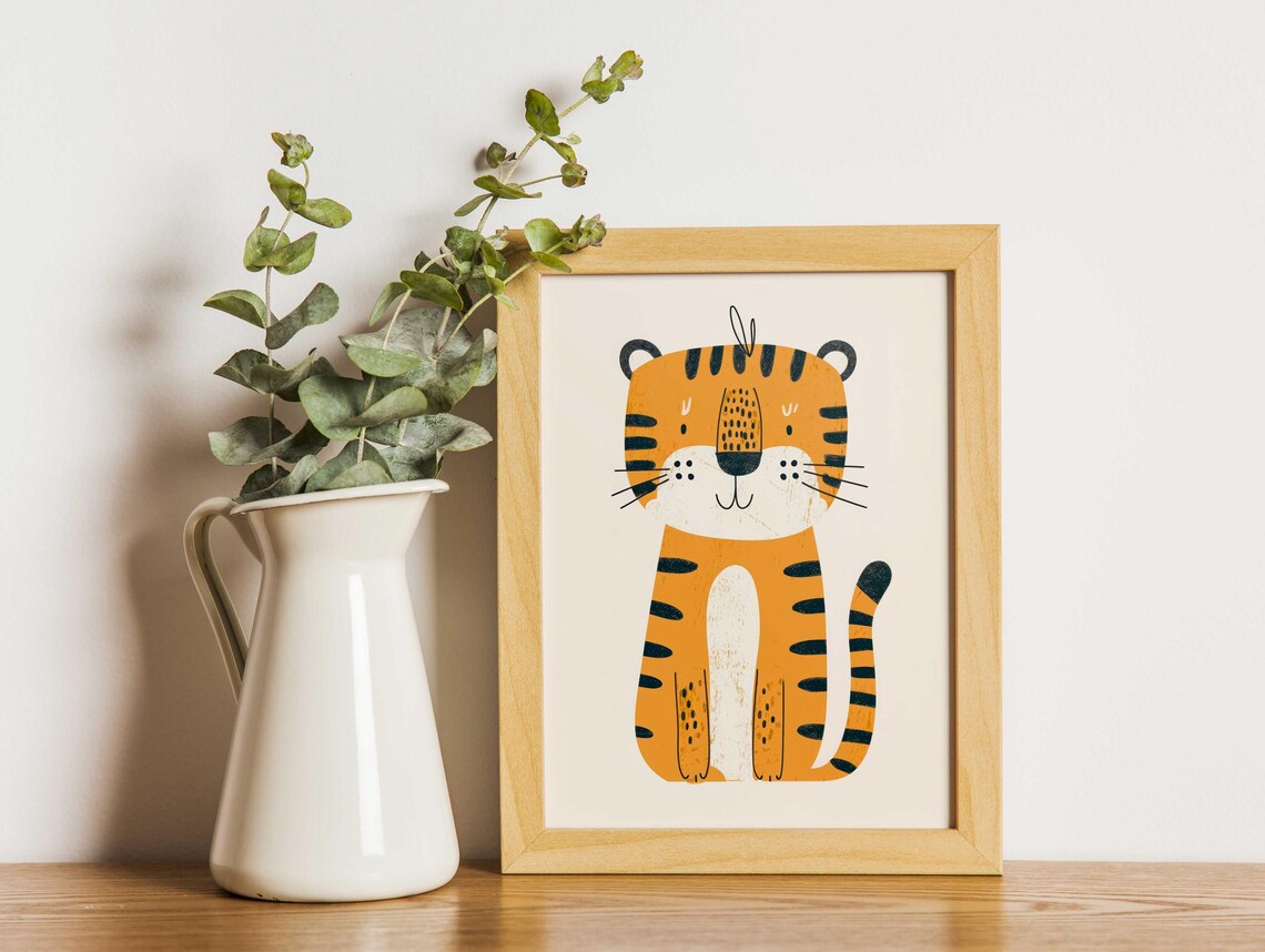 Cute Sitting Tiger Cub Safari Baby Nursery Kids Room Wall Art - Image 5