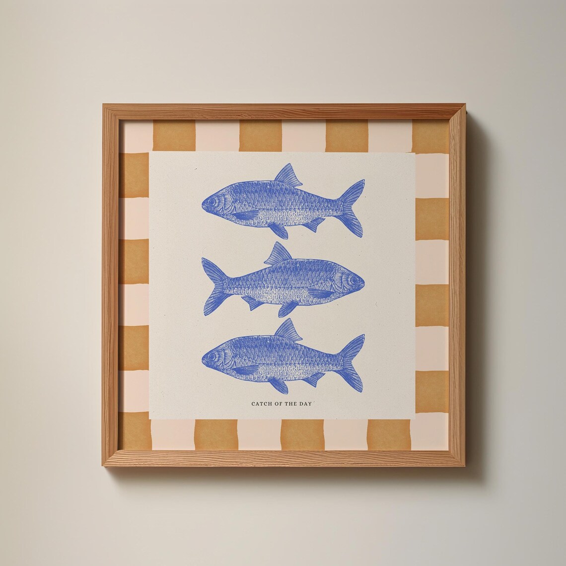 Catch of the Day Three Blue Fish Vintage Coastal Kitchen Print - Image 2