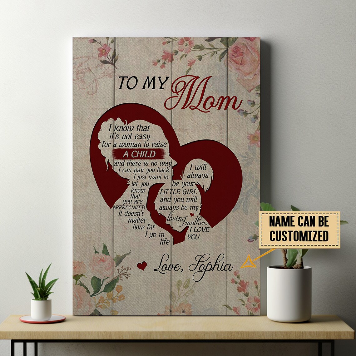 To My Mom Red Heart Canvas From Daughter Loving Mother Floral Poster - Image 3