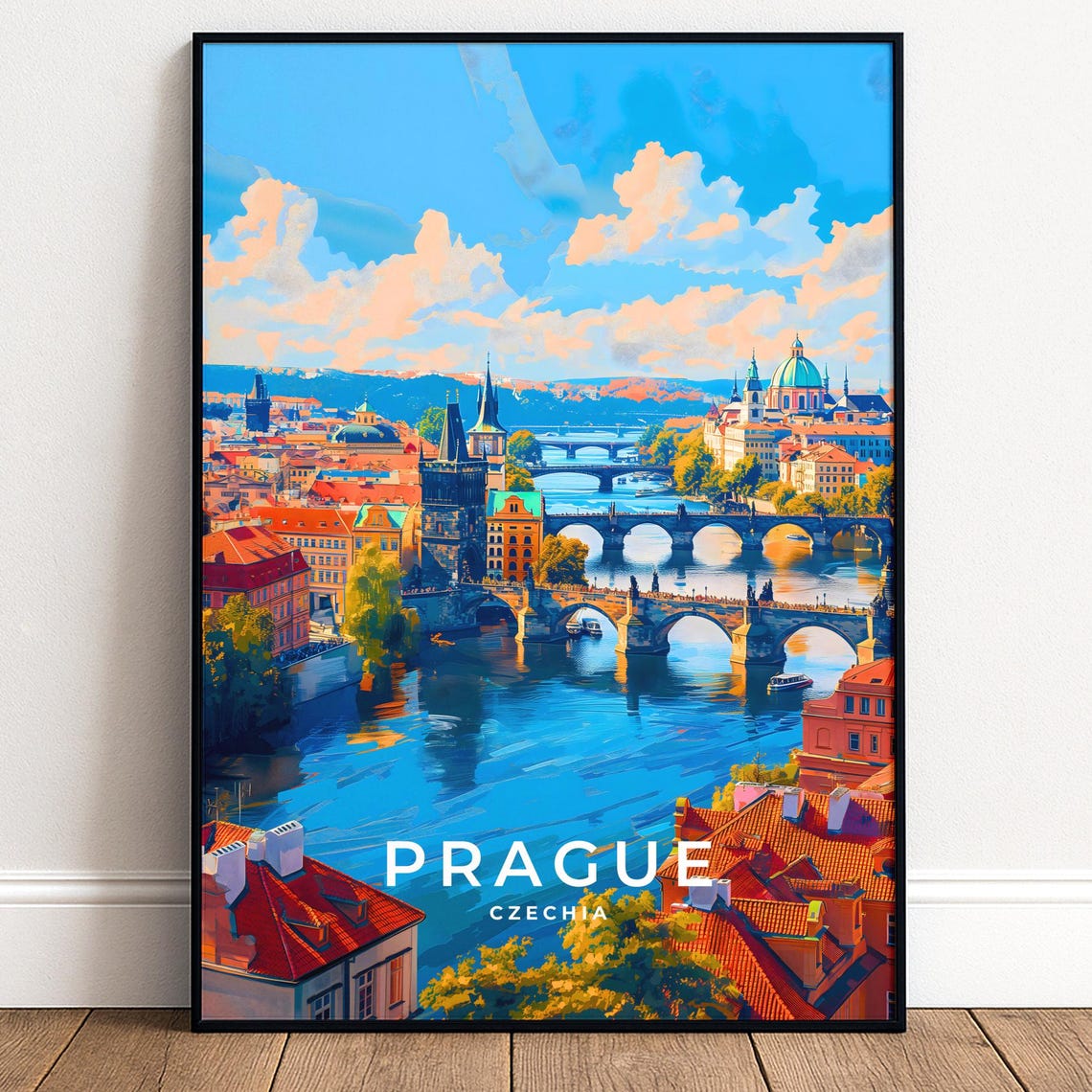 Prague Poster Charles Bridge Cityscape Print Czech Wall Art