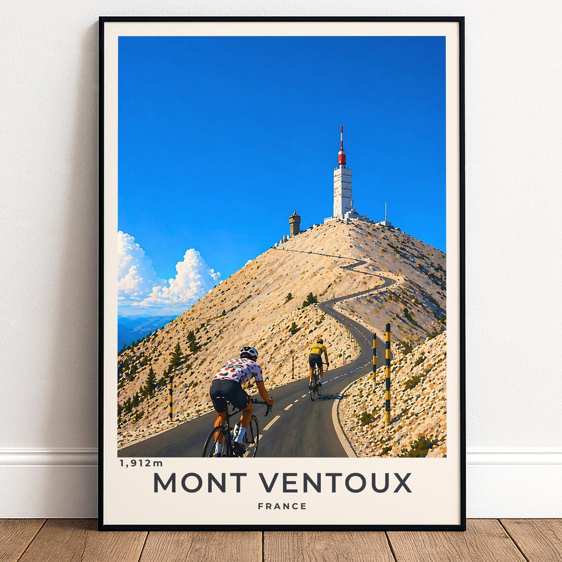 Mont Ventoux France Summit Tower Cycling Climb 1912m Vintage Poster