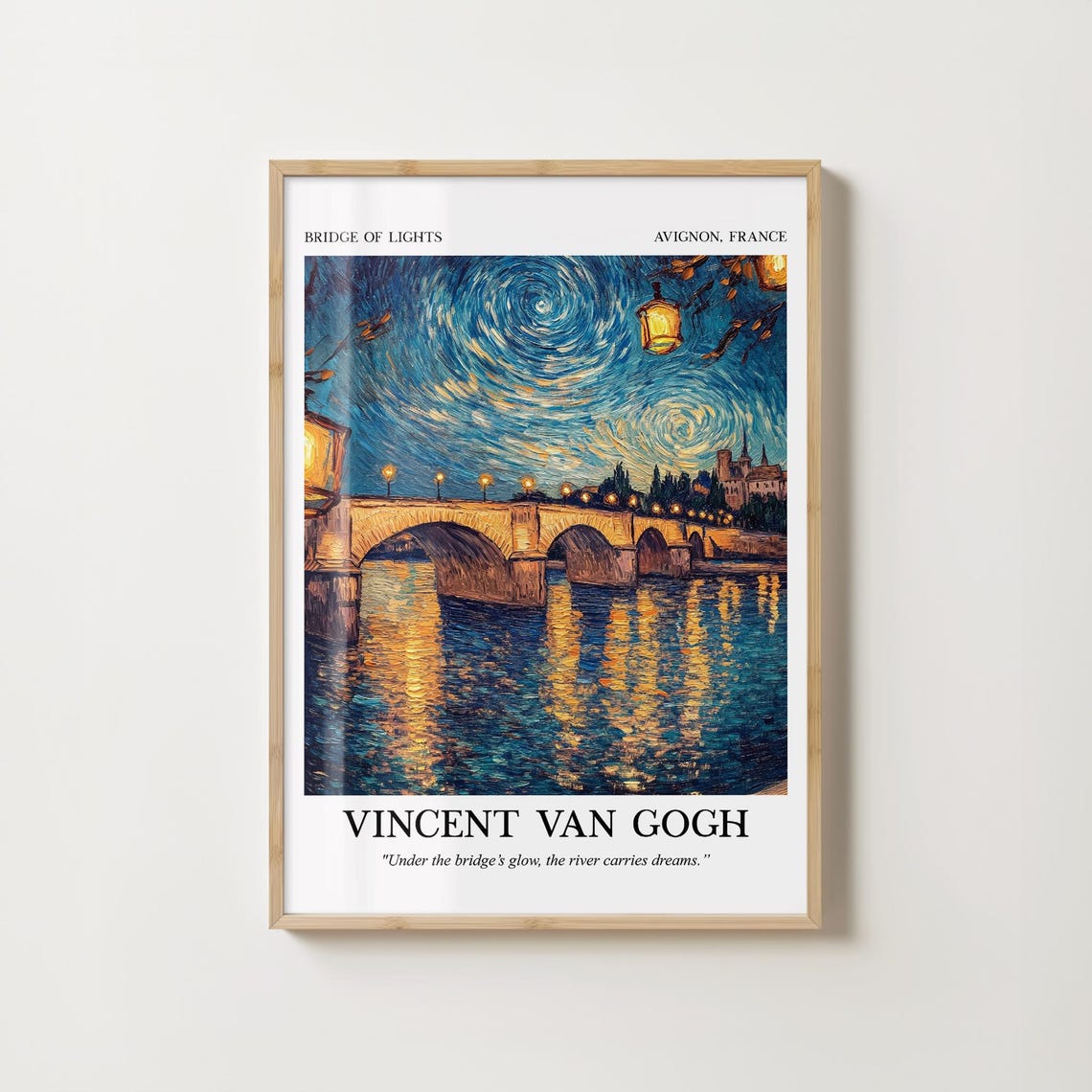 Van Gogh Wall Art Bridge Of Lights Print Night Landscape Painting River Reflection Art - Image 2