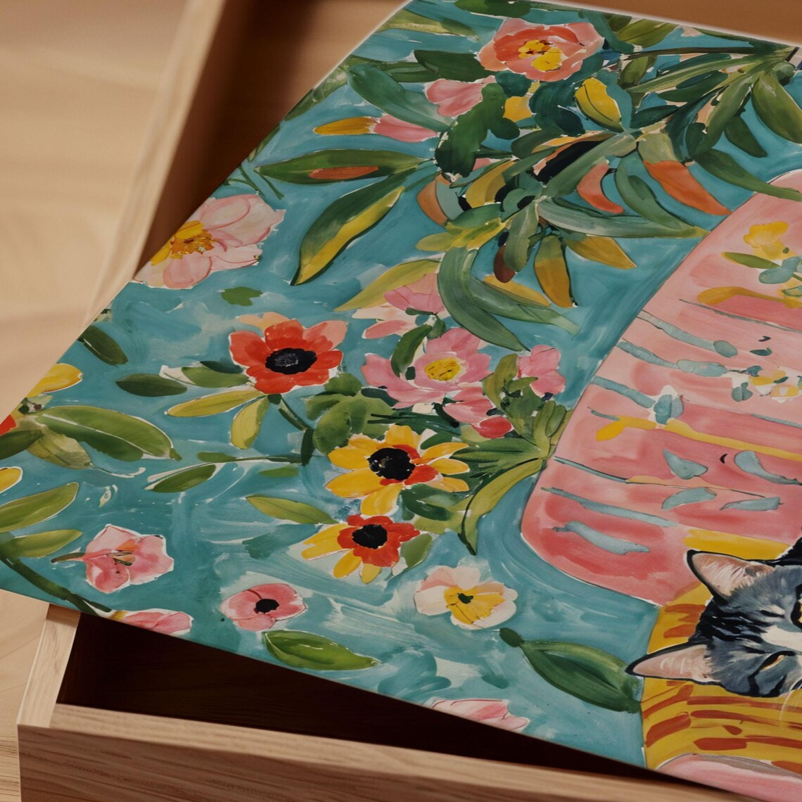 Henri Matisse Style Tabby Cat Resting On Floral Chair Art Poster - Image 2