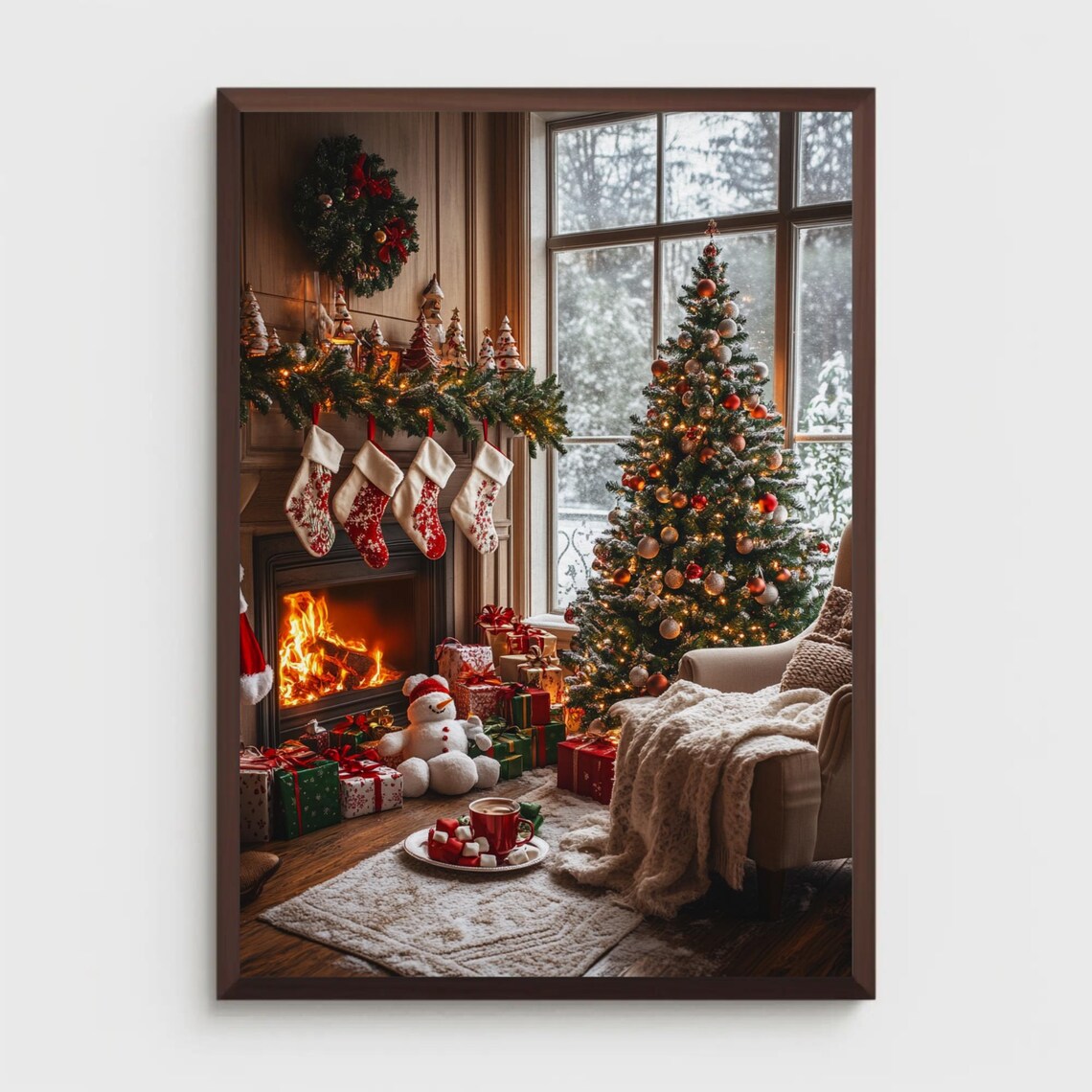 Cozy Christmas Living Room with Fireplace and Stockings Poster - Image 4