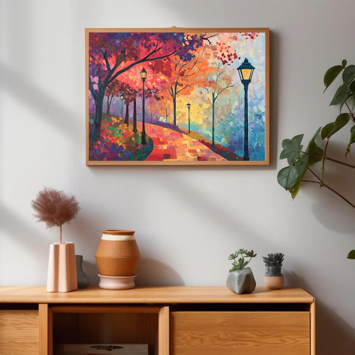 Autumn Park Path Lamplight Trees Impressionist Painting Poster - Image 4