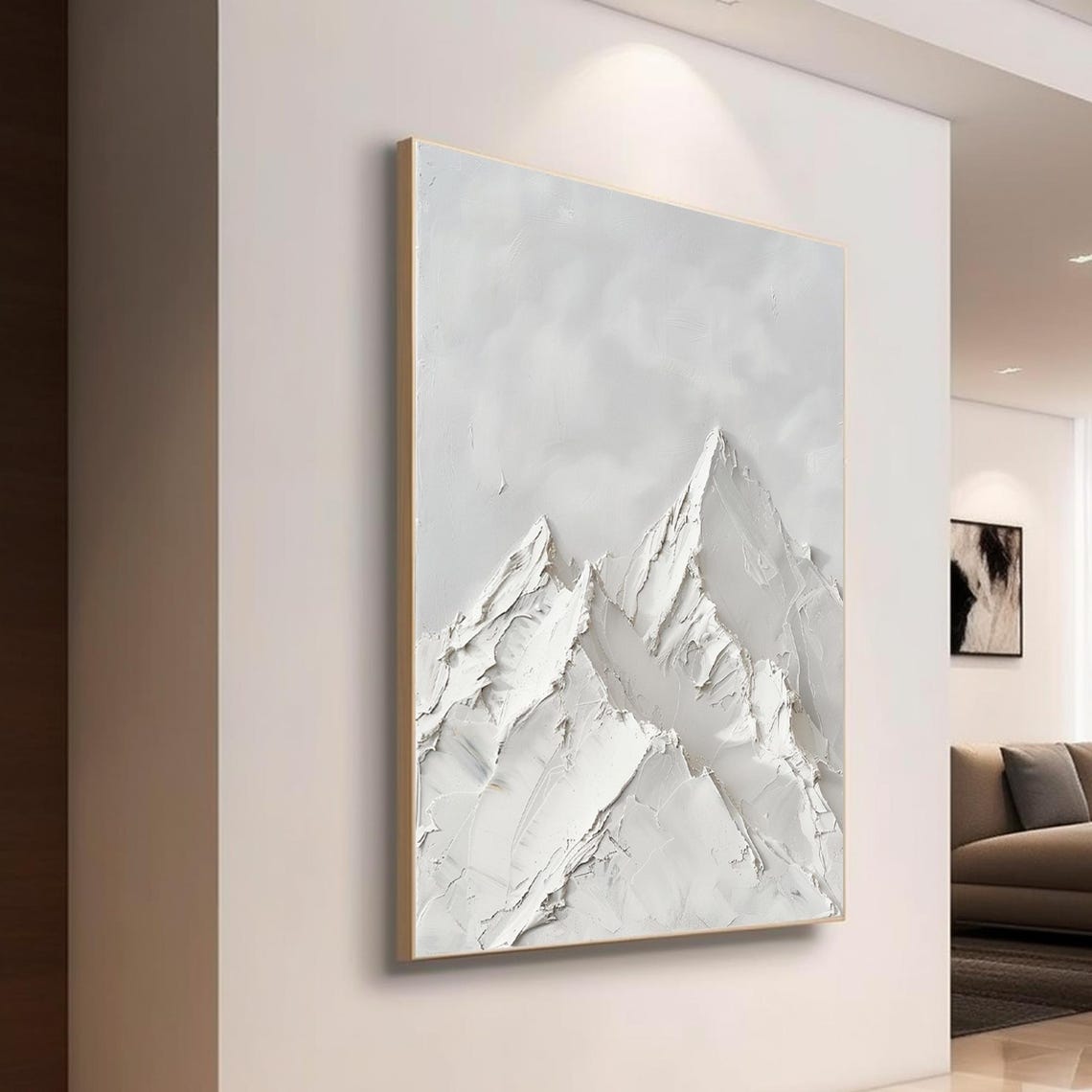 Large Gray And White Abstract Mountain Oil Painting Original 3d Textured Mountain Handmade Painting Modern Nature Home Art Decoration - Image 4