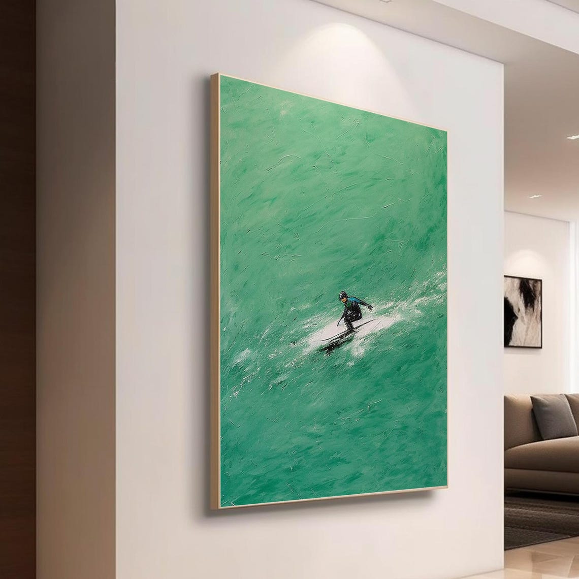 Large Green Ocean Painting Wall Art Man Surfing In Green Ocean Man Surfing Acrylic Painting Green Ocean Painting Personalized Gift - Image 4