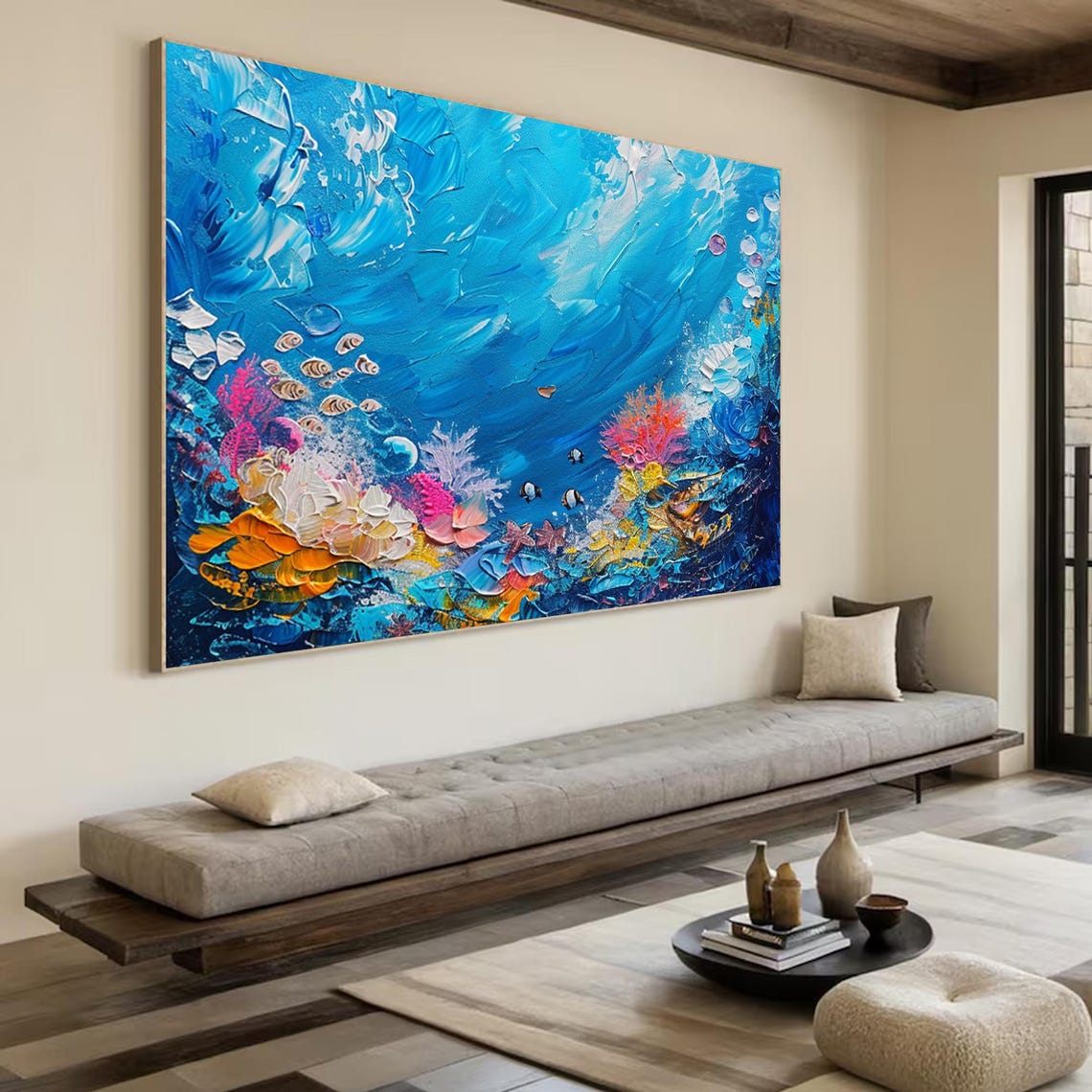 Blue Underwater World Coral Reef Fish Textured Ocean Art Poster - Image 3