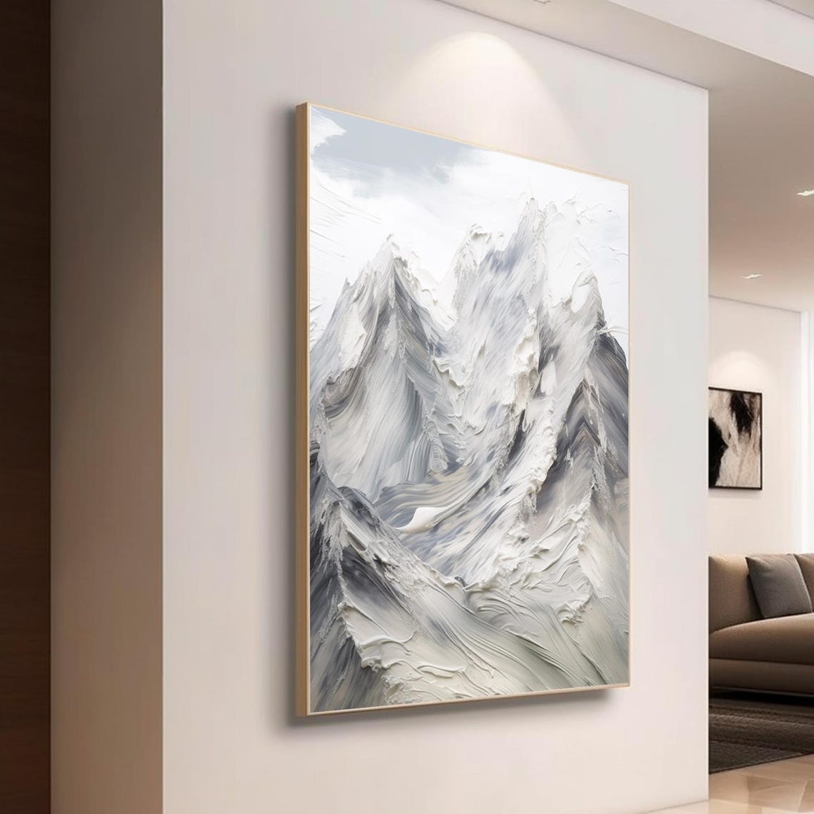 Gray White And Blue Abstract Mountain Peaks Textured Art Print - Image 4