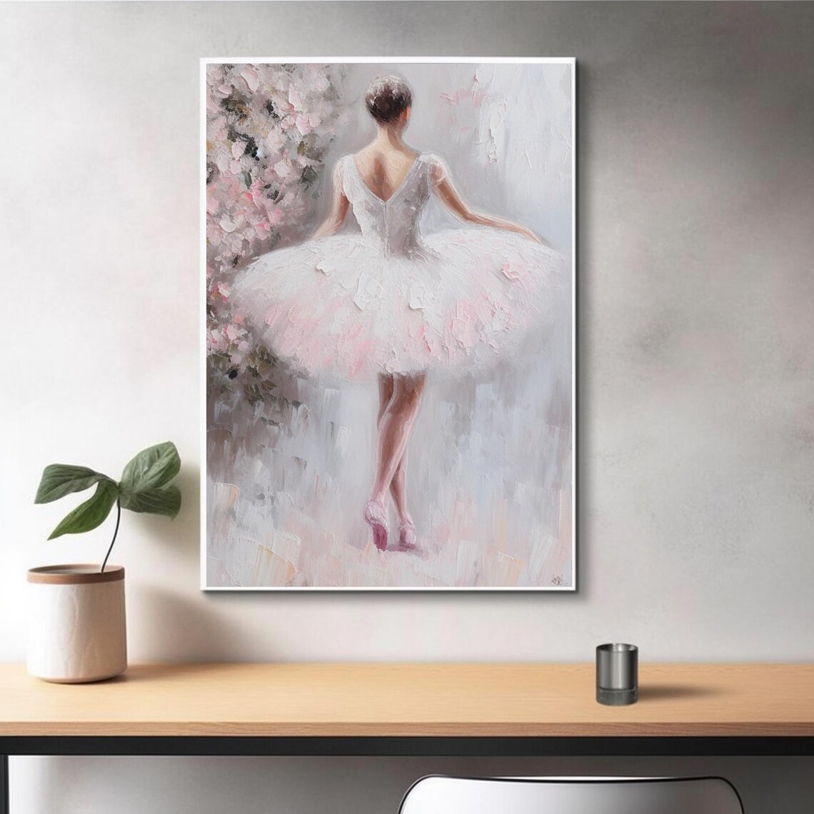 Ballerina From Behind Pink Tutu Blossoms Dreamy Painting Art Poster - Image 3