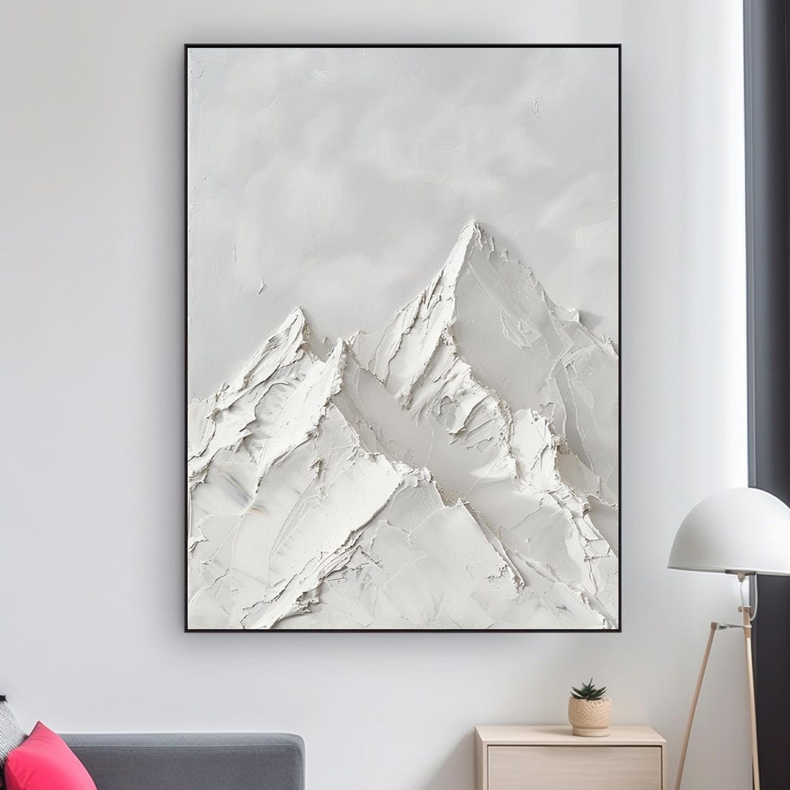 Large Gray And White Abstract Mountain Oil Painting Original 3d Textured Mountain Handmade Painting Modern Nature Home Art Decoration - Image 2
