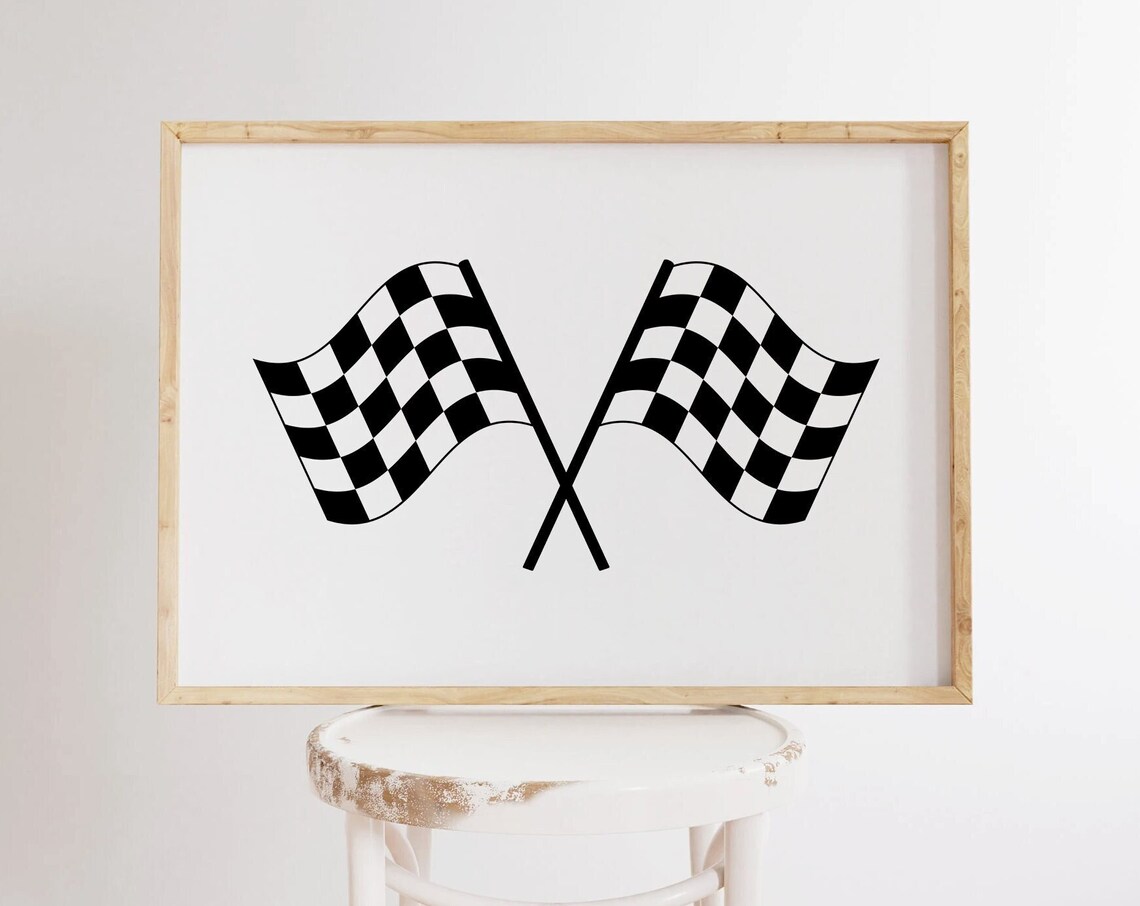 Checkered Race Flags Art Print, Boys Room Decor
