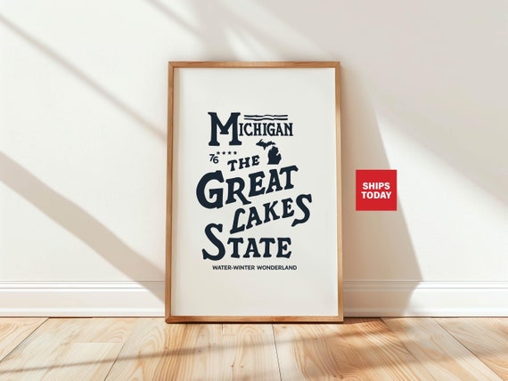 Michigan Retro Travel Poster, Great Lakes Wall Art