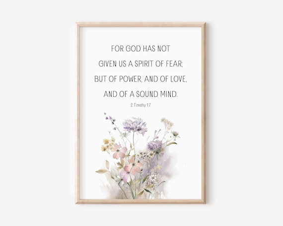 No Spirit Of Fear Bible Verse Poster 2 Timothy Power Love Sound Mind Gift