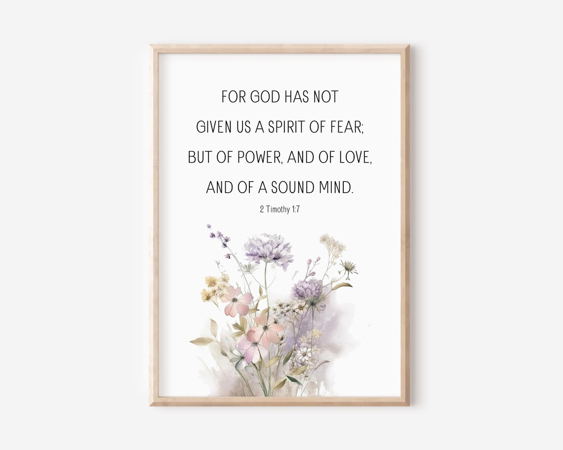 No Spirit Of Fear Bible Verse Poster 2 Timothy Power Love Sound Mind Gift