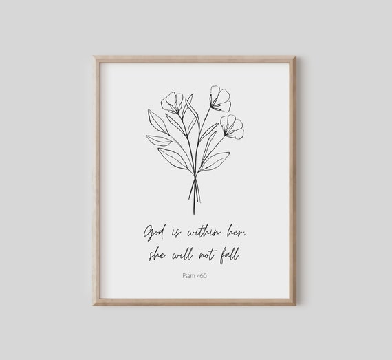 Psalm 465 God Is Within Her She Will Not Fall Bible Verse Wall Art Christian Gift For Women Scripture Print Baby Girl Nursery Minimal