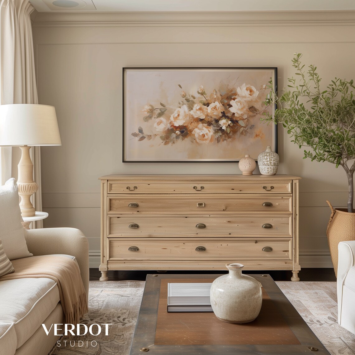 Vintage Neutral Pink Floral Art Print, Victorian - Image 4