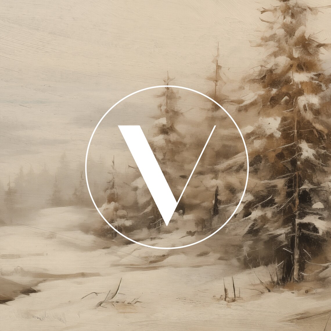 Neutral Vintage Winter Forest Landscape Art Print - Image 2