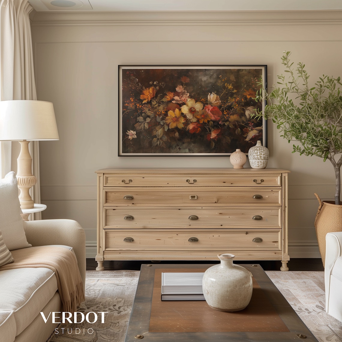 Fall Floral Frame Art Print, Vintage Autumn Flowers - Image 2