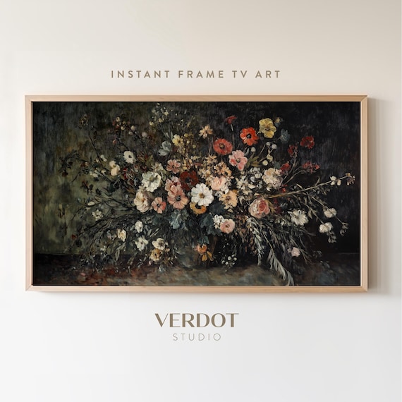 Dark Vintage Flowers Frame Tv Art Spring Tv Art Rustic Floral Painting Botanical Screensaver Moody Winter Valentines Art Tv24291