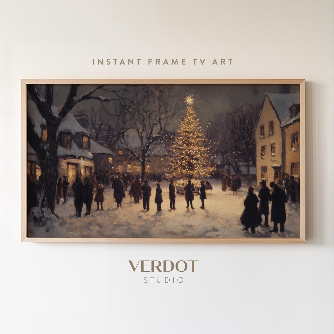 Christmas Tree Town Winter Village Holiday Art Print
