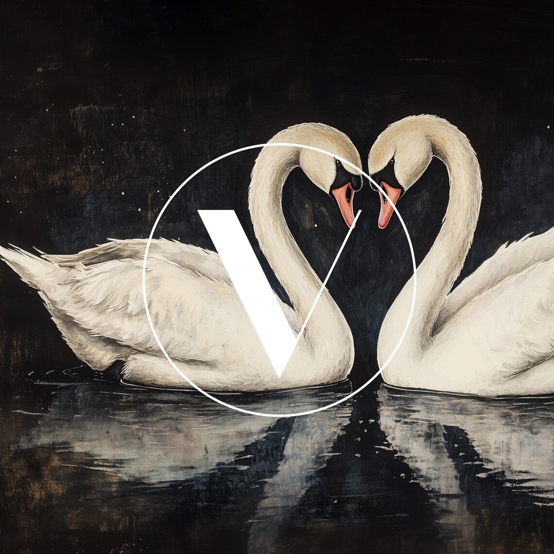 Valentines Day Swan Art Print, Dark Love Heart - Image 3