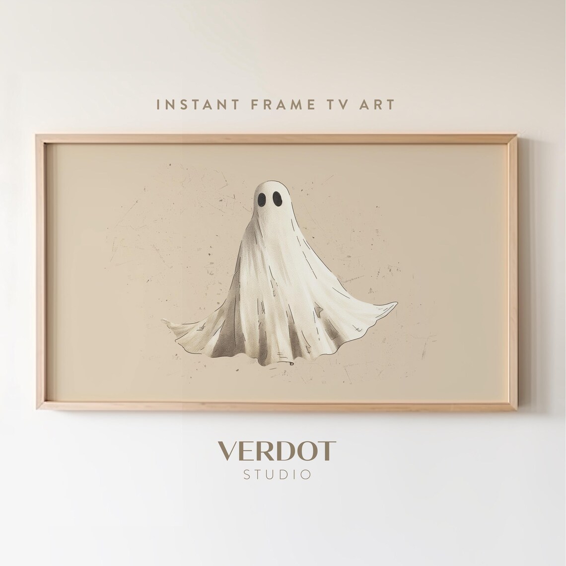 Modern Ghost Halloween Art Print, Neutral Minimalist