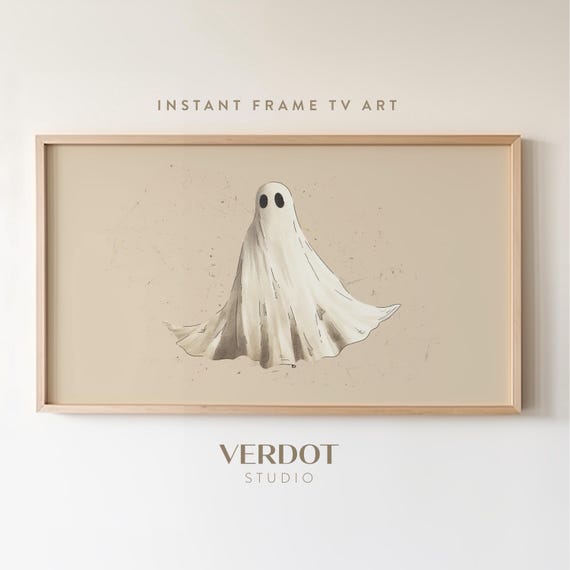Modern Ghost Halloween Art Print, Neutral Minimalist