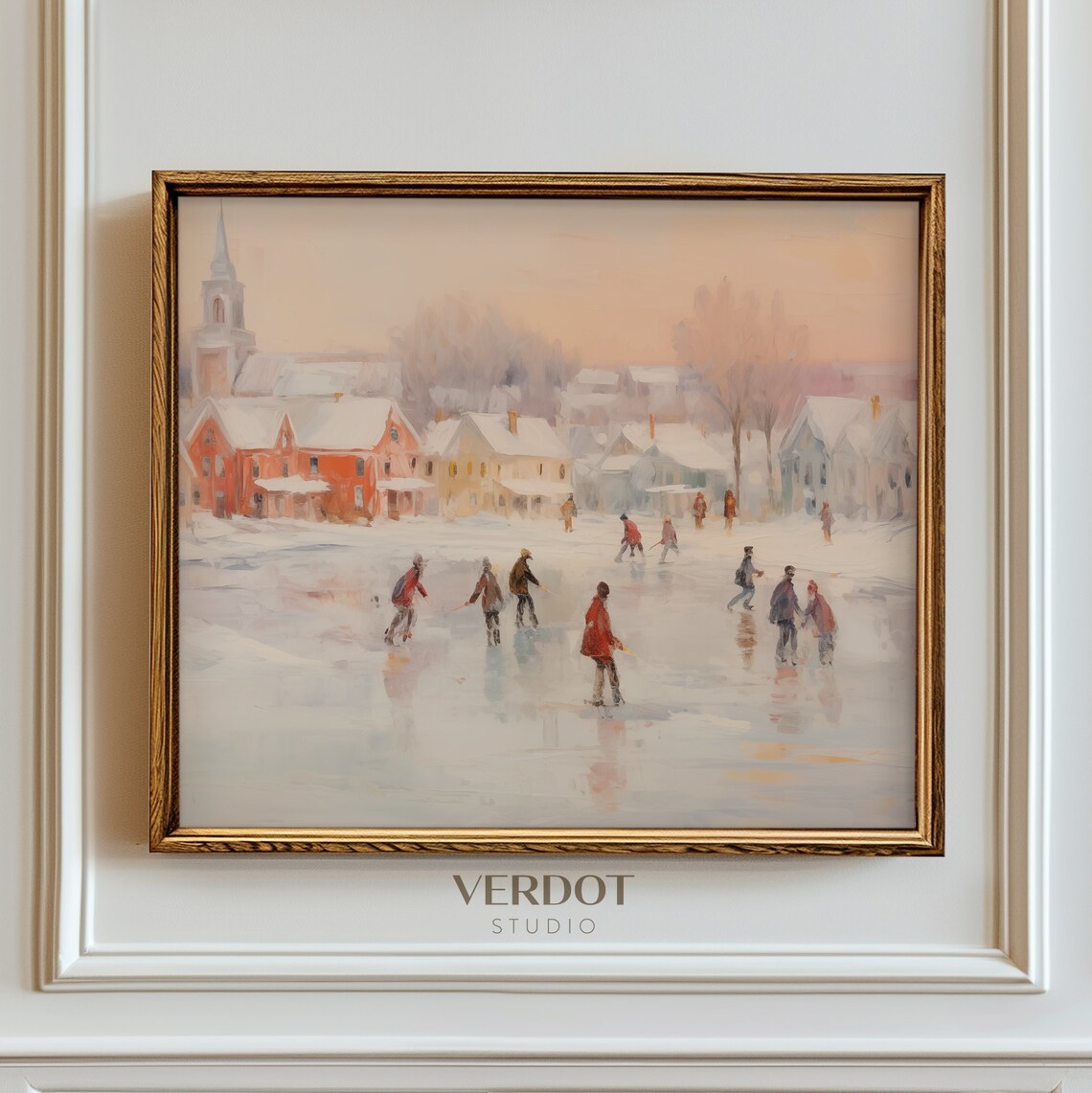 Vintage Ice Skaters Winter Print, Holiday Decor