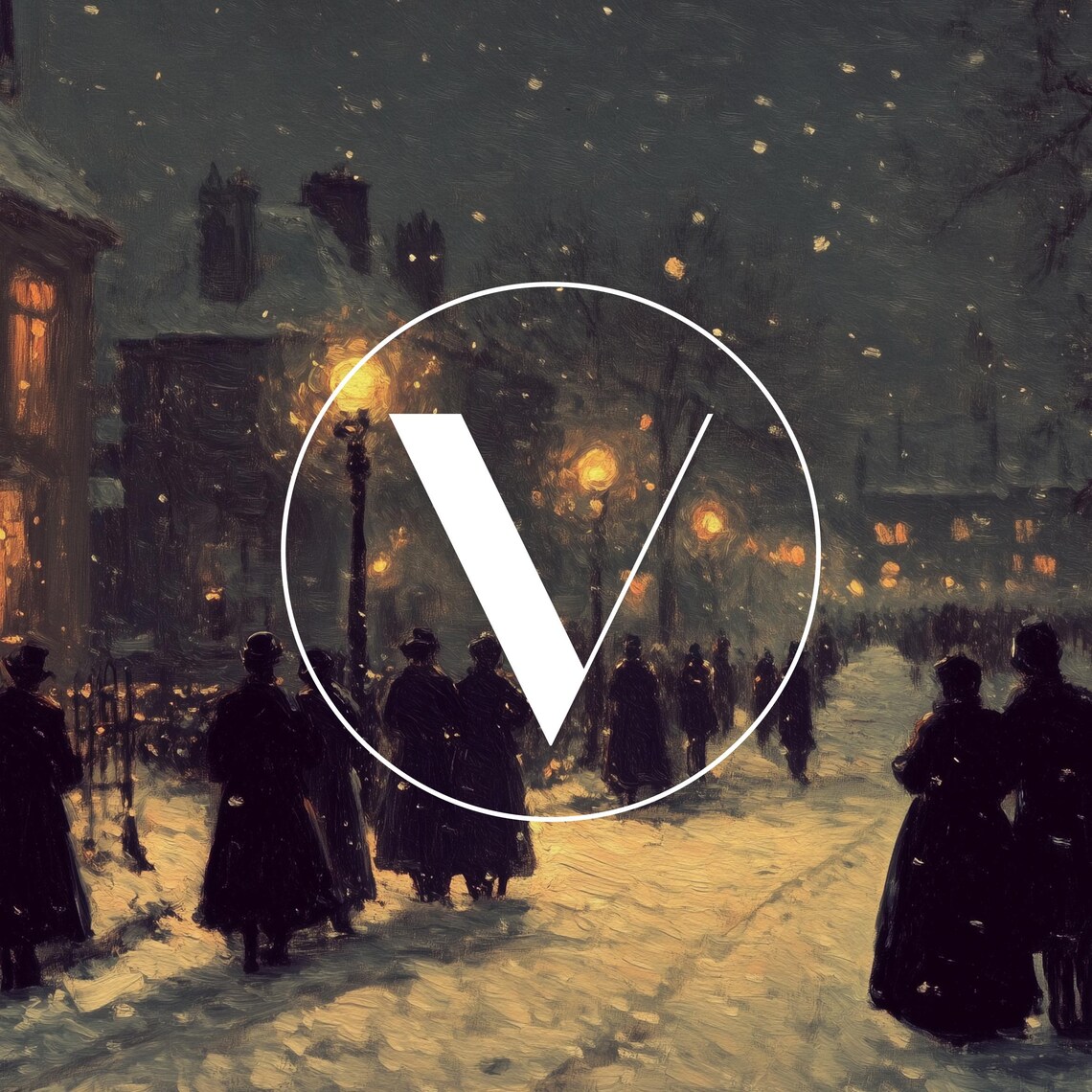 Vintage Town Christmas Art Print, Dark Moody Winter Village - Image 3