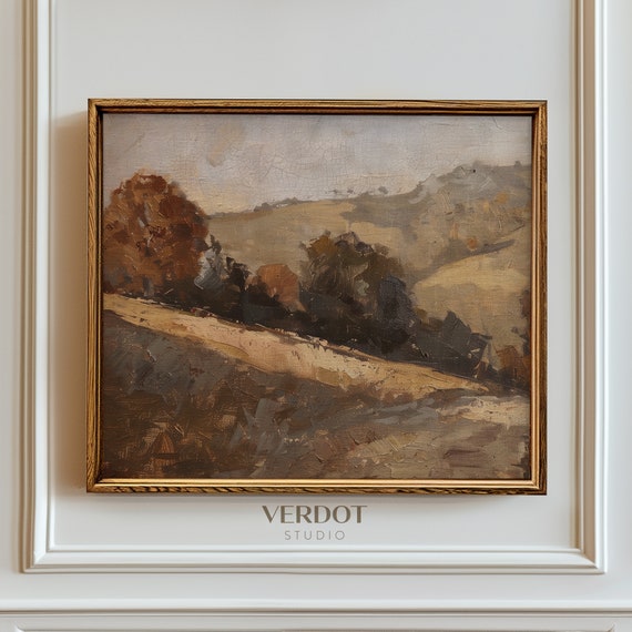 Rustic Fall Landscape Art Print, Neutral Vintage