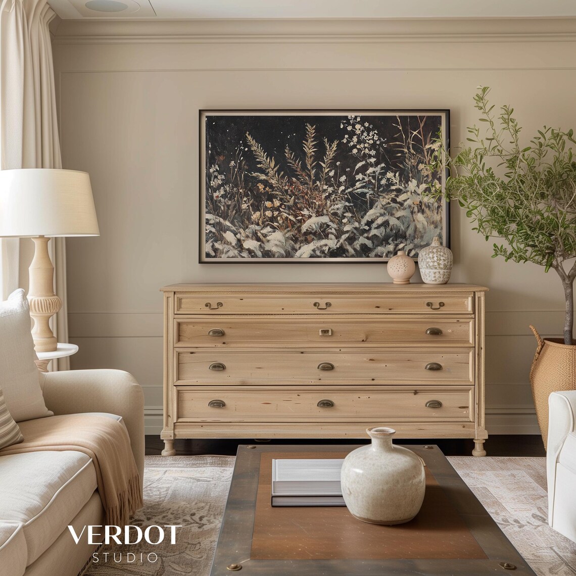 Winter Garden Wildflower Art Print, Vintage Neutral - Image 4